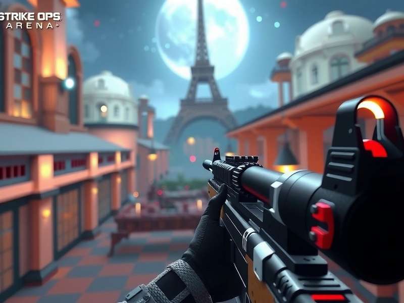 FPS Strike Ops Arena Modern gameplay screenshot showing intense combat with advanced weapons