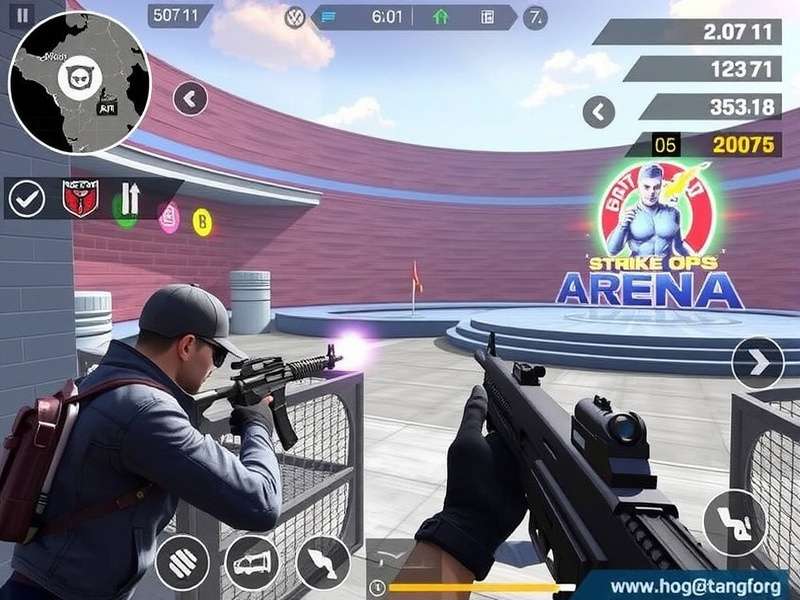 FPS Strike Ops Modern Arena gameplay screenshot showing action scene