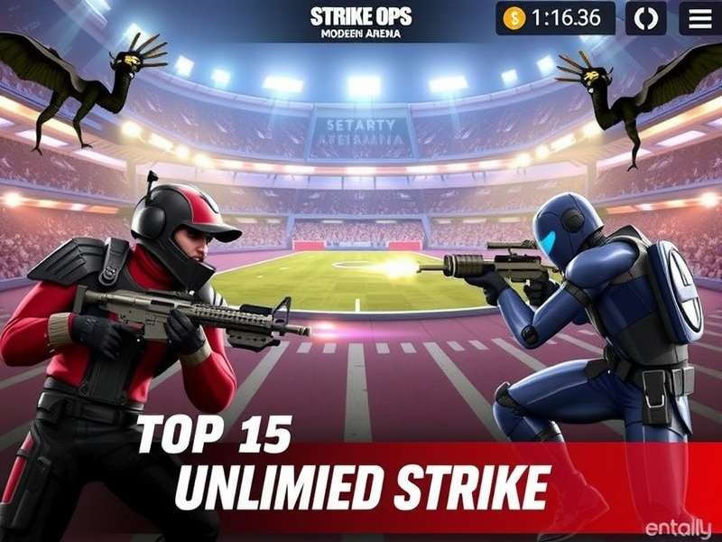 FPS Strike Ops Modern Arena gameplay screenshot showing intense combat