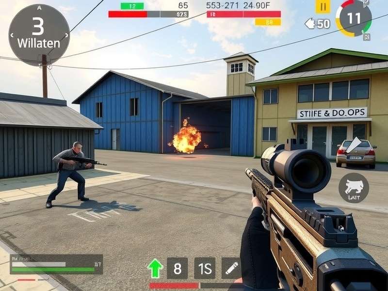 FPS Strike Ops Mod Apk An1 gameplay on mobile screen showing action battle arena