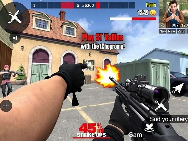 Fps Strike Ops Mod Apk gameplay screenshot showing Modern Arena battle with unlimited money and mod menu