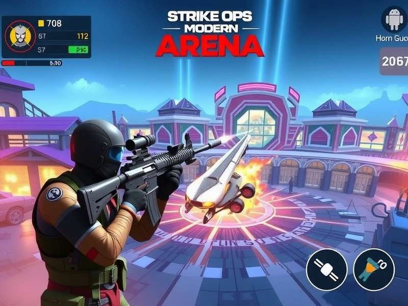 Fps Strike Ops Modern Arena Mod Apk Unlimited Money Download — Hero banner showing modern arena combat
