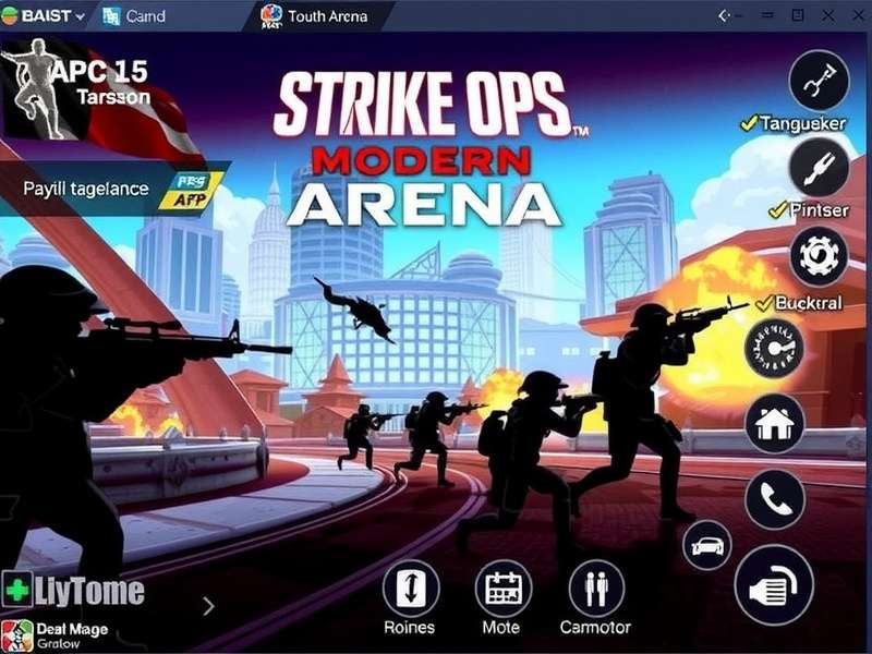 FPS Strike Ops Modern Arena gameplay action screenshot showing multiplayer combat with heavy weapons