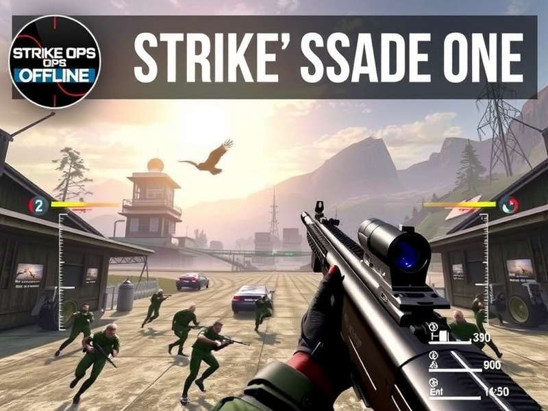 FPS Strike Ops Offline gameplay showing intense combat in a modern arena