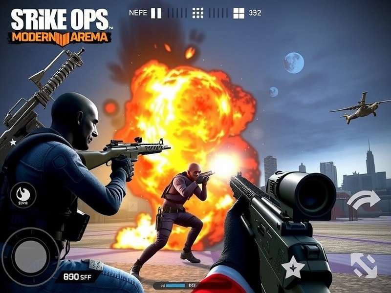 FPS Strike Ops Modern Arena Mod 2025 gameplay screenshot showing intense combat action